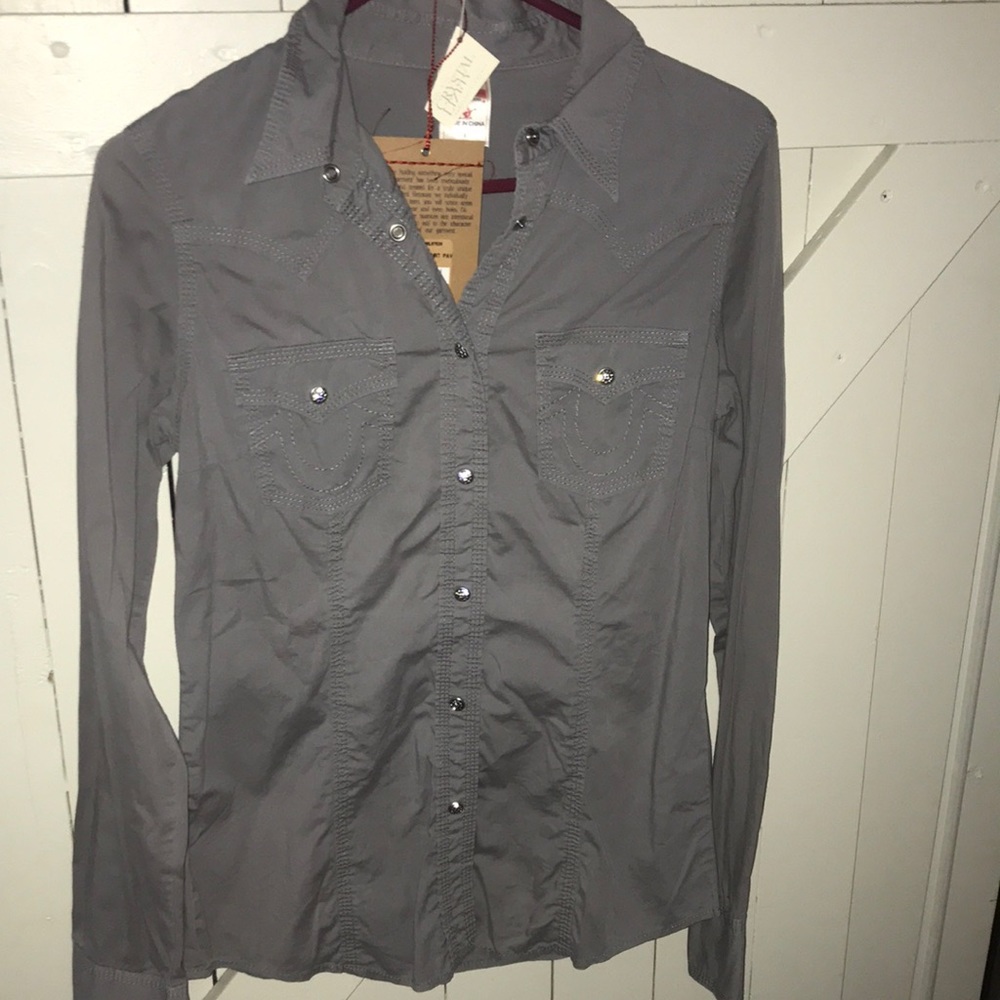 Rare vintage Swarovski crystal button True Religion button down size small